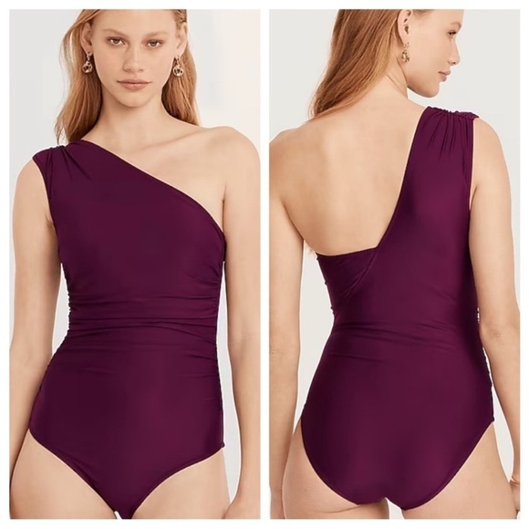 J. Crew Swimsuit Womens 24 Purple Plus One Piece One Shoulder Tropical Beach NEW - Picture 1 of 16